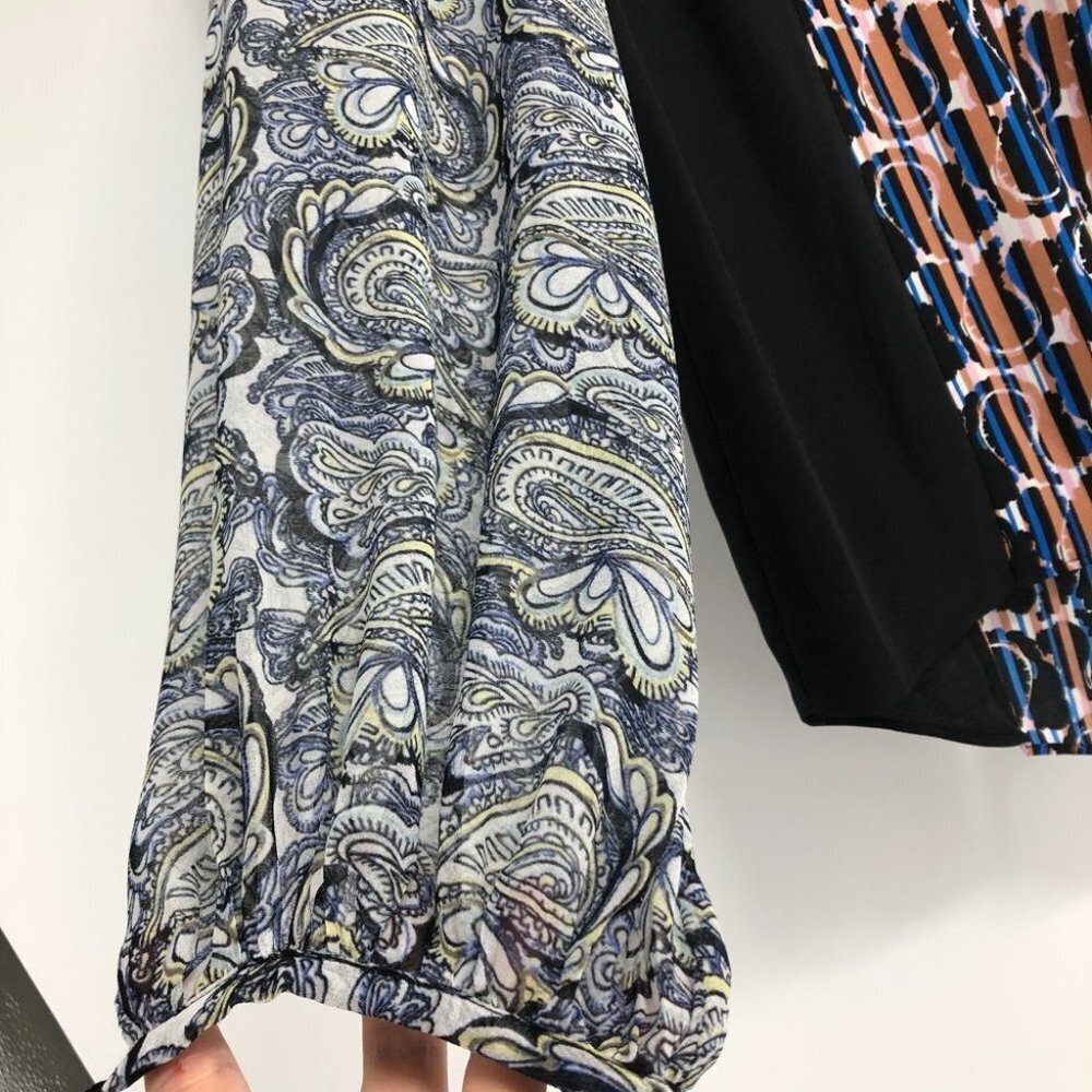 NWT BCBGMAXAZRIA Kathy Abstract paisley print sheer balloon sleeve blouse xxs - Picture 9 of 16
